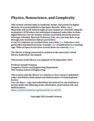 Physics, Nanoscience, and Complexity