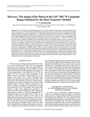 Mercury: the Image of the Planet in the 210°Ð285° W Longitude Range Obtained by the Short-Exposure Method L