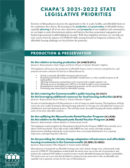 CHAPA 2021–2022 State Legislative Agenda