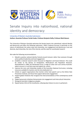 Senate Inquiry Into Nationhood, National Identity and Democracy