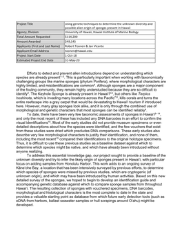 UH HIMB Sponge Biodiversity FY19 Final Report