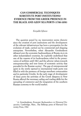 Evidence from the Greek Presence in the Black and Azov Sea Ports (1780-1850)