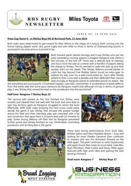 Rhs Rugby Newsletter