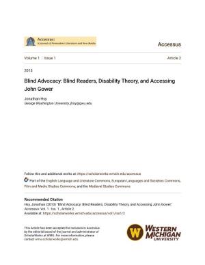 Blind Readers, Disability Theory, and Accessing John Gower