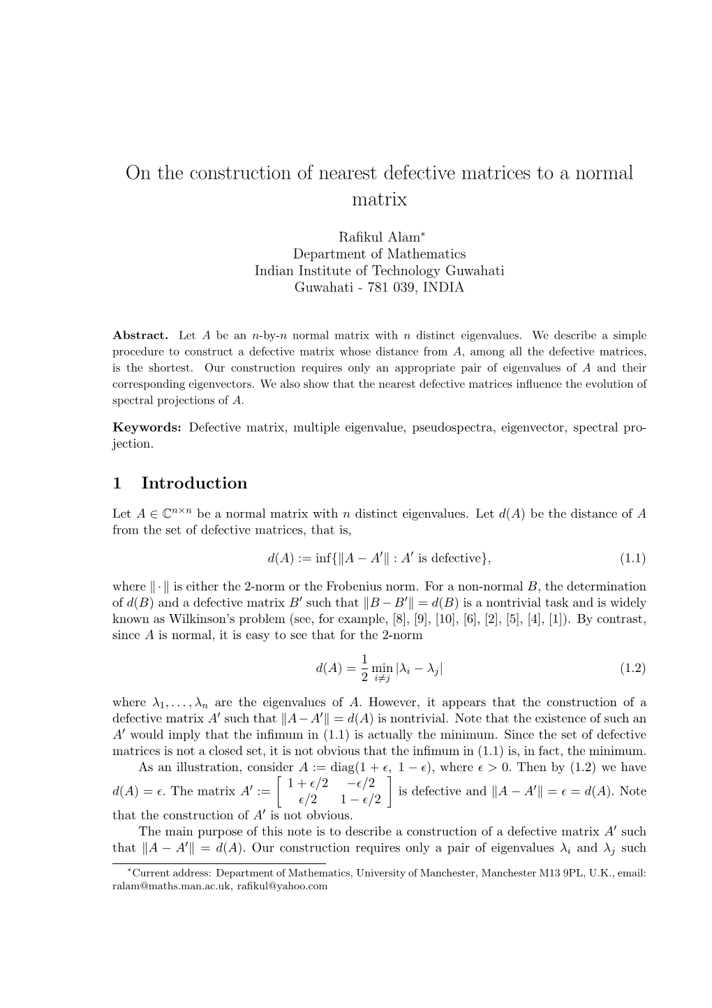 On the Construction of Nearest Defective Matrices to a Normal Matrix