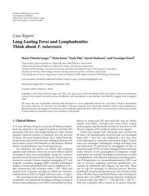 Case Report Long-Lasting Fever and Lymphadenitis: Think About F. Tularensis