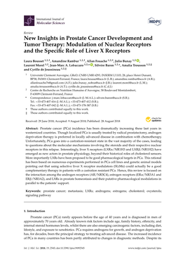 New Insights in Prostate Cancer Development and Tumor Therapy: Modulation of Nuclear Receptors and the Speciﬁc Role of Liver X Receptors