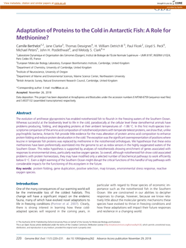 Adaptation of Proteins to the Cold in Antarctic Fish: a Role for Methionine?