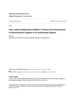 Does Judicial Independence Matter? a Study of the Determinants of Administrative Litigation in an Authoritarian Regime