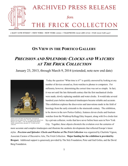 Precision and Splendor: Clocks and Watches at the Frick Collection