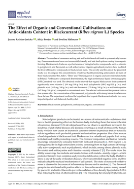 The Effect of Organic and Conventional Cultivations on Antioxidants Content in Blackcurrant (Ribes Nigrum L.) Species