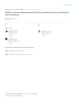 COVID-19 Vaccines (Revisited) and Oral-Mucosal Vector System As a Potential Vaccine Platform