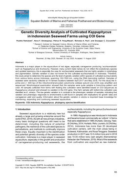 Genetic Diversity Analysis of Cultivated Kappaphycus in Indonesian Seaweed Farms Using COI Gene