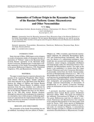 Ammonites of Tethyan Origin in the Ryazanian Stage of the Russian Platform: Genus Mazenoticeras and Other Neocomitidae V