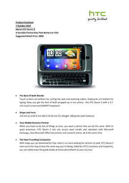The HTC Desire Z Factsheet