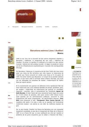 Barcelona Estrena Liceu I Auditori - L'anuari 2000 - Articles Página 1 De 4