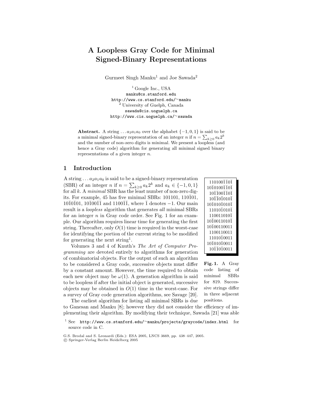 A Loopless Gray Code for Minimal Signed-Binary Representations