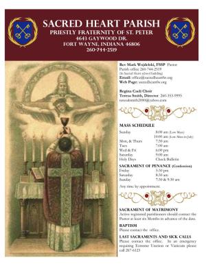 Sacred Heart Parish Priestly Fraternity of St. Peter 4643 Gaywood Dr