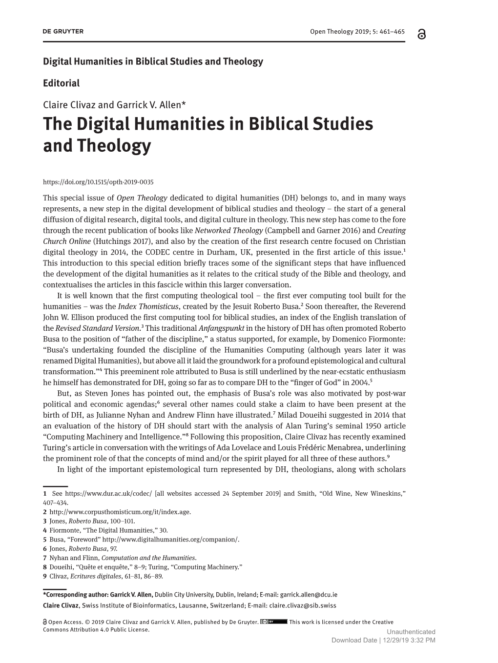 The Digital Humanities in Biblical Studies and Theology
