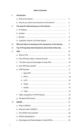 Table of Contents I. Introduction A. What Is the Internet