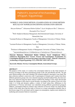 Nowruz and Consumption: Examination of Consumption Rituals of Nowruzconcerning Generation Groups Pjaee, 17 (7) (2020)