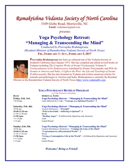 Retreat on Swami Vivekananda's “Bhakti Yoga”