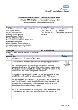 Brentford & Isleworth Locality Patient Community Group Minutes Of