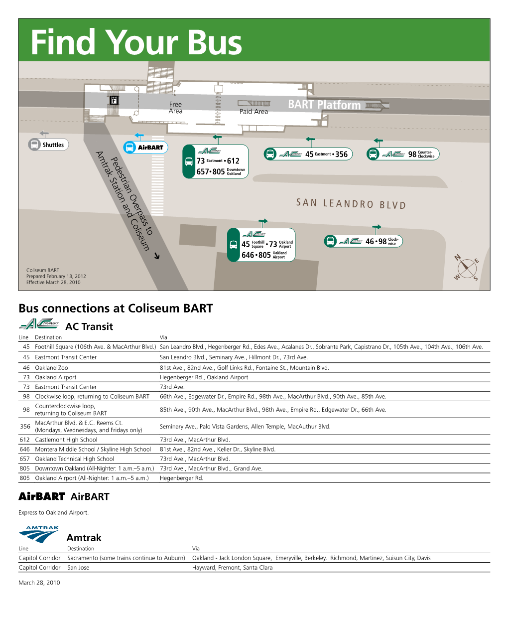 Bus Connections at Coliseum BART AC Transit Line Destination Via 45 Foothill Square (106Th Ave