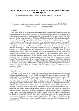 Connected Speech in Romanian: Exploring Sound Change Through an ASR System Ioana Chitorana, Ioana Vasilescub, Bianca Vieruc, Lori Lamelb