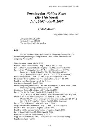 Notes for Postsingular, 5/25/2007