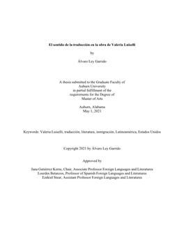 El Sentido De La Traducción En La Obra De Valeria Luiselli