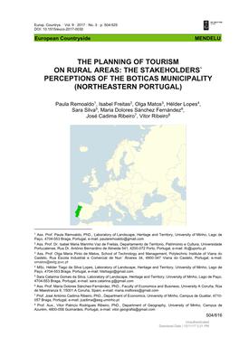 European Countryside the Planning of Tourism on Rural Areas the Stakeholders Perceptions of the Boticas Municipality