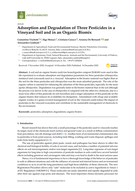 Adsorption and Degradation of Three Pesticides in a Vineyard Soil and in an Organic Biomix