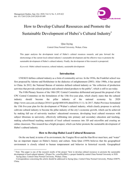 How to Develop Cultural Resources and Promote the Sustainable Development of Hubei’S Cultural Industry∗