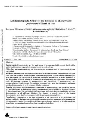 Antidermatophyte Activity of the Essential Oil of Hypericum Perforatum of North of Iran