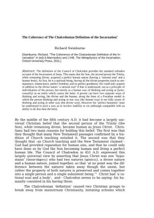 The Coherence of the Chalcedonian Definition of the Incarnation1