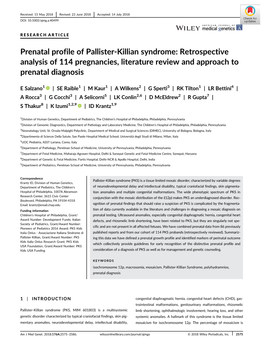 Prenatal Profile of Pallister‐Killian Syndrome