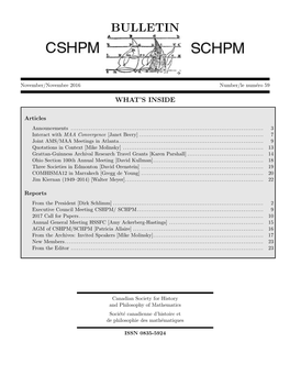 CSHPM Bulletin, November 2016