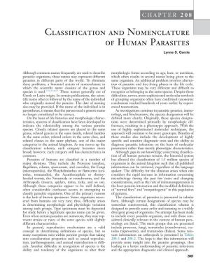 Classification and Nomenclature of Human Parasites Lynne S