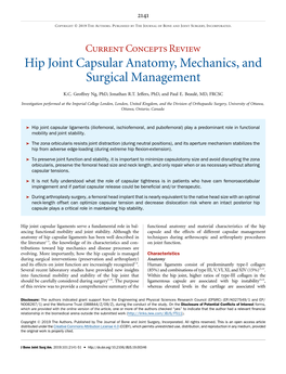Hip Joint Capsular Anatomy, Mechanics, and Surgical Management
