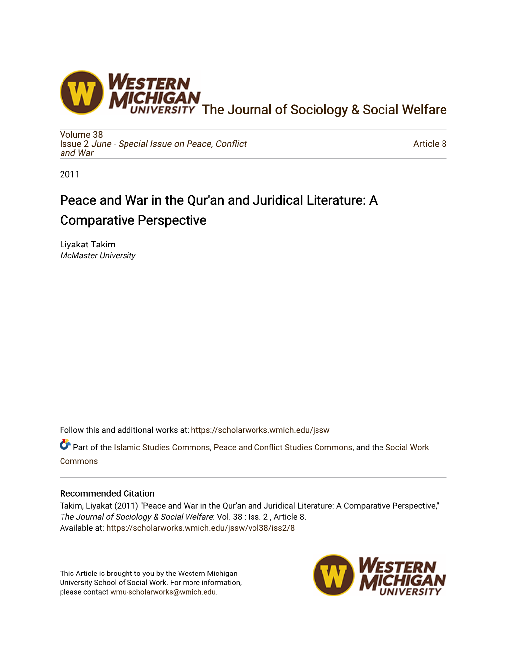 Peace and War in the Qur'an and Juridical Literature: a Comparative Perspective