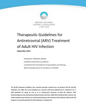Therapeutic Guidelines for Antiretroviral (ARV) Treatment of Adult HIV Infection September 2015