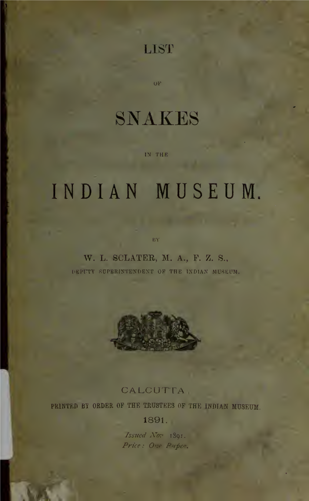 List of Snakes in the Indian Museum