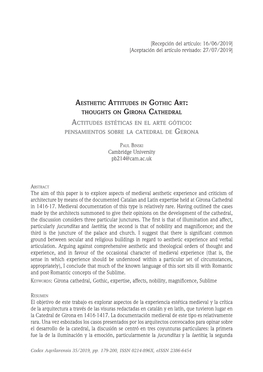 Aesthetic Attitudes in Gothic Art: Thoughts on Girona Cathedral Actitudes Estéticas En El Arte Gótico Pensamientos Sobre La