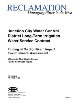 Junction City Water Control District Long-Term Irrigation Water Service Contract