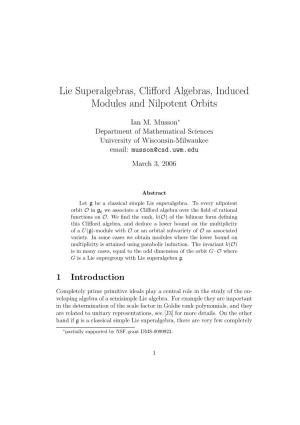 Lie Superalgebras, Clifford Algebras, Induced Modules and Nilpotent Orbits
