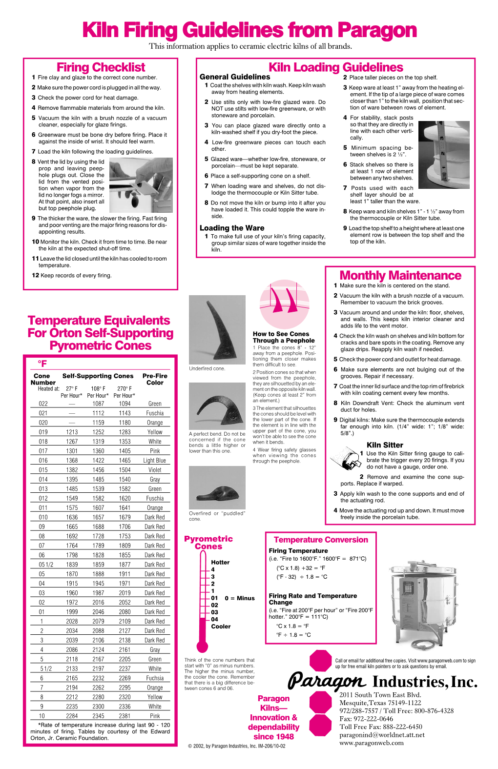 Kiln Firing Guidelines from Paragon This Information Applies to Ceramic Electric Kilns of All Brands