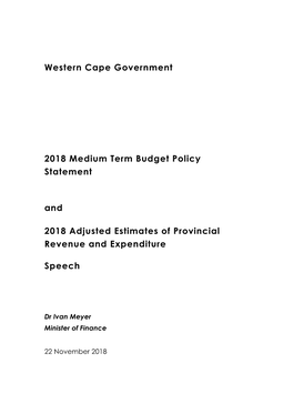 Adjusted Estimates of Provincial Revenue and Expenditure Speech