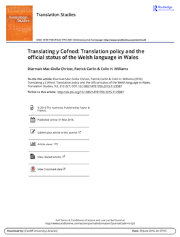 Translation Policy and the Official Status of the Welsh Language in Wales