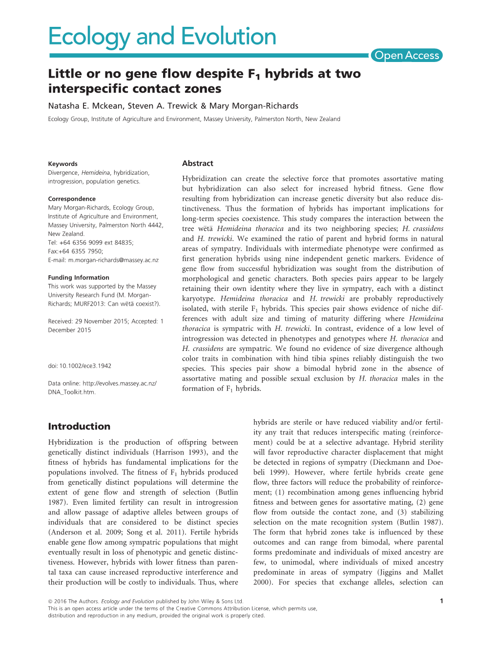 Little Or No Gene Flow Despite F1 Hybrids at Two Interspecific Contact